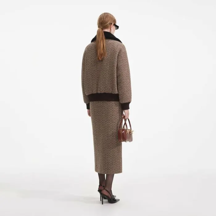 Self Portrait Bottoms Brown Herringbone Midi Skirt 8211 Women