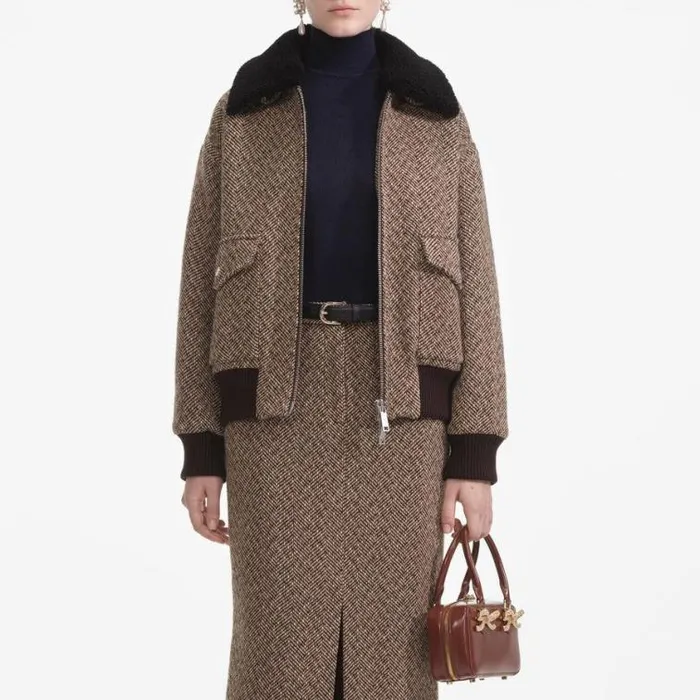 Self Portrait Bottoms Brown Herringbone Midi Skirt 8211 Women