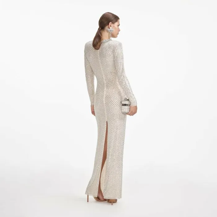Self Portrait Bridal Cream Rhinestone Diamante Trim Maxi Dress 8211 Women
