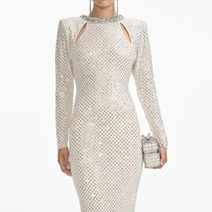 Self Portrait Bridal Cream Rhinestone Diamante Trim Maxi Dress 8211 Women