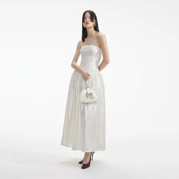 Self Portrait Bridal Cream Sequin Bandeau Midi Dress 8211 Women