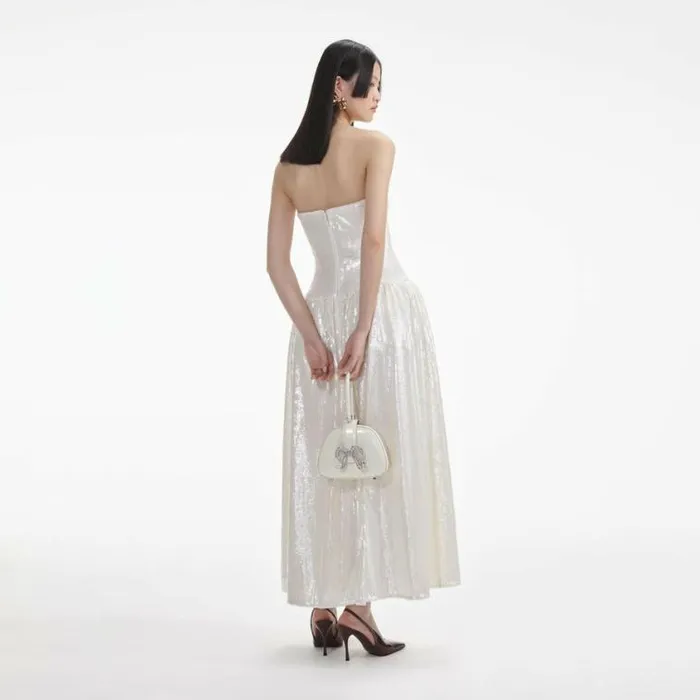 Self Portrait Bridal Cream Sequin Bandeau Midi Dress 8211 Women