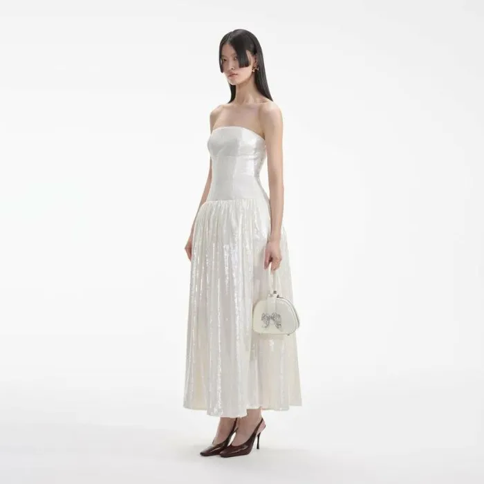 Self Portrait Bridal Cream Sequin Bandeau Midi Dress 8211 Women