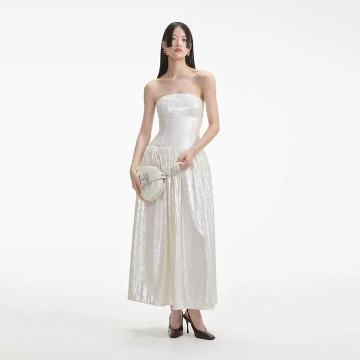 Self Portrait Bridal Cream Sequin Bandeau Midi Dress 8211 Women
