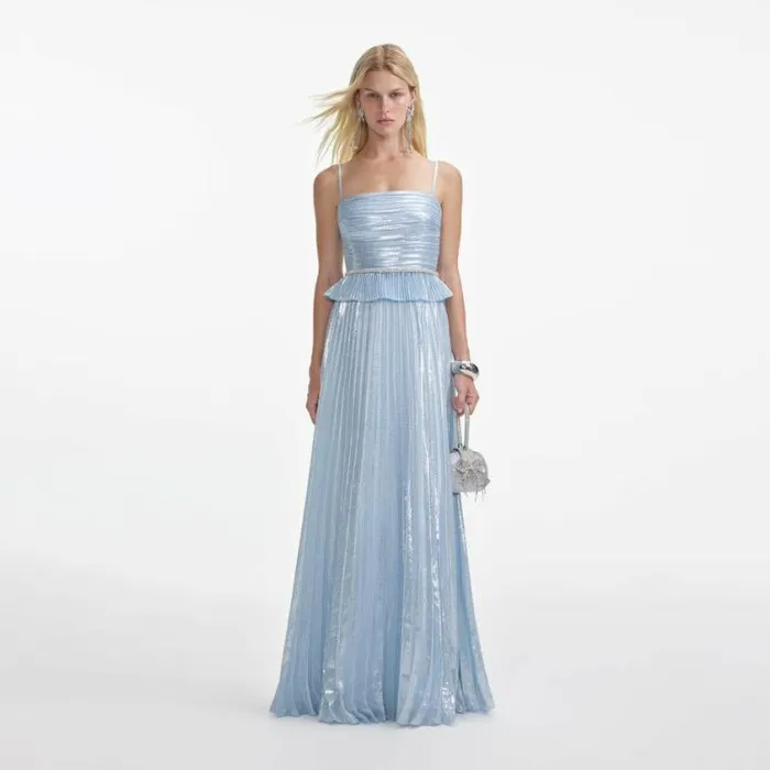 Self Portrait Bridesmaid Blue Metallic Maxi Dress 8211 Women