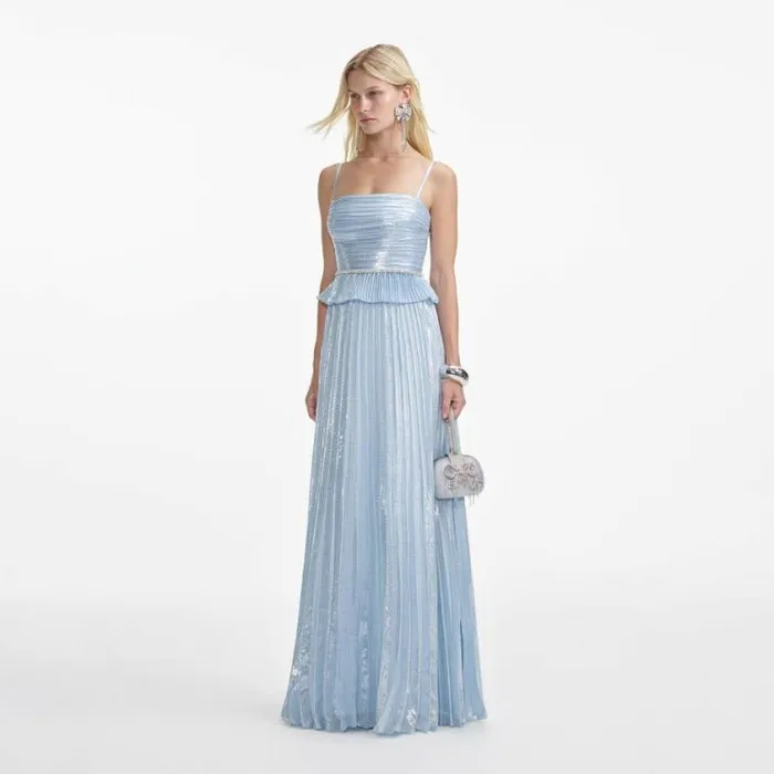 Self Portrait Bridesmaid Blue Metallic Maxi Dress 8211 Women