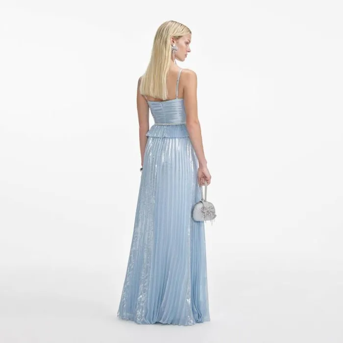 Self Portrait Bridesmaid Blue Metallic Maxi Dress 8211 Women