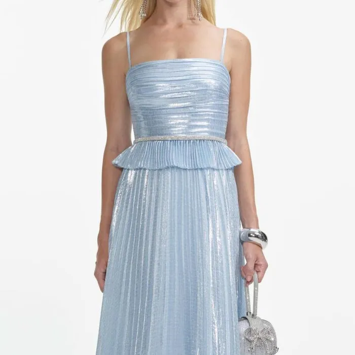 Self Portrait Bridesmaid Blue Metallic Maxi Dress 8211 Women