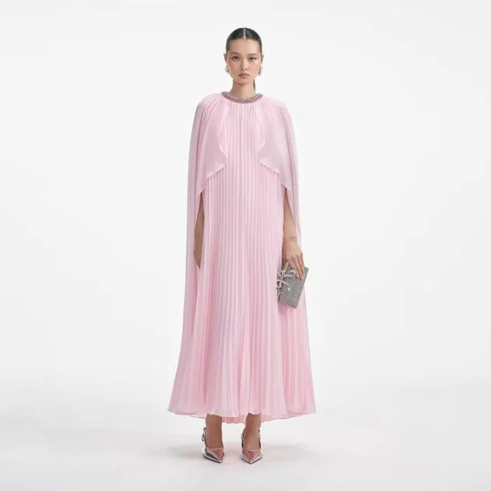 Self Portrait Bridesmaid Pink Chiffon Cape Midi Dress 8211 Women