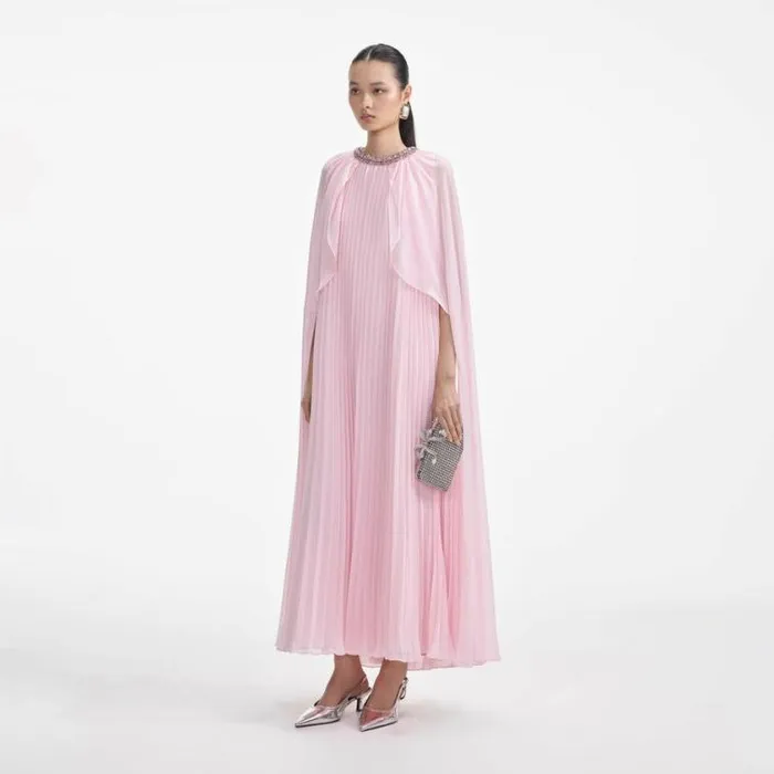 Self Portrait Bridesmaid Pink Chiffon Cape Midi Dress 8211 Women