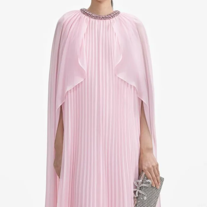 Self Portrait Bridesmaid Pink Chiffon Cape Midi Dress 8211 Women