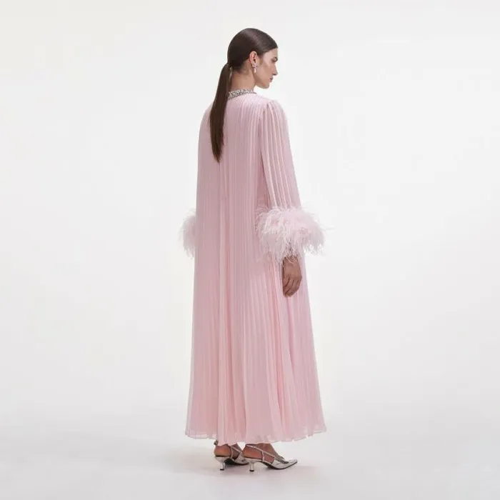 Self Portrait Bridesmaid Pink Chiffon Feather Midi Dress 8211 Women