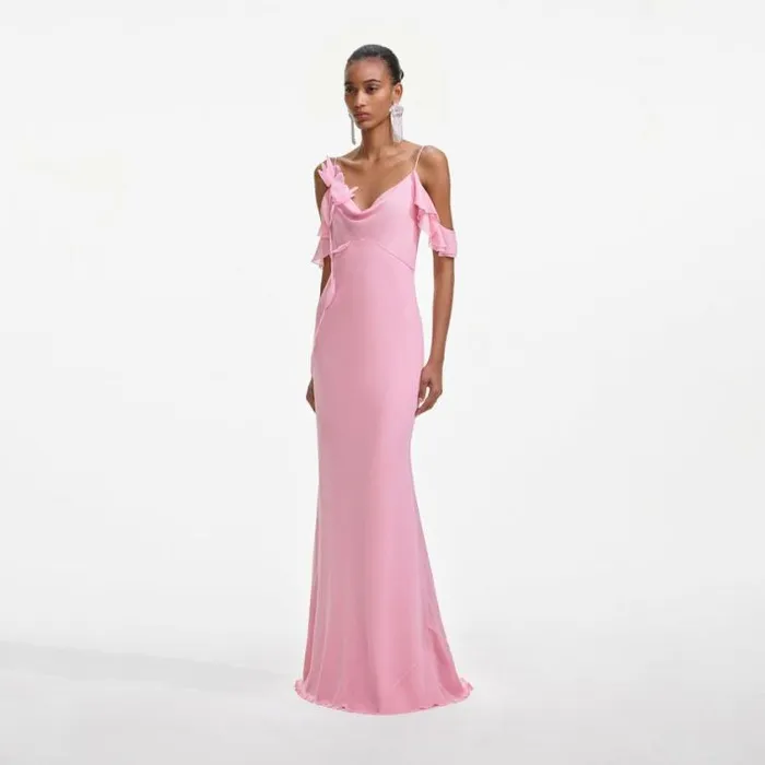 Self Portrait Bridesmaid Pink Georgette Flower Maxi Dress 8211 Women