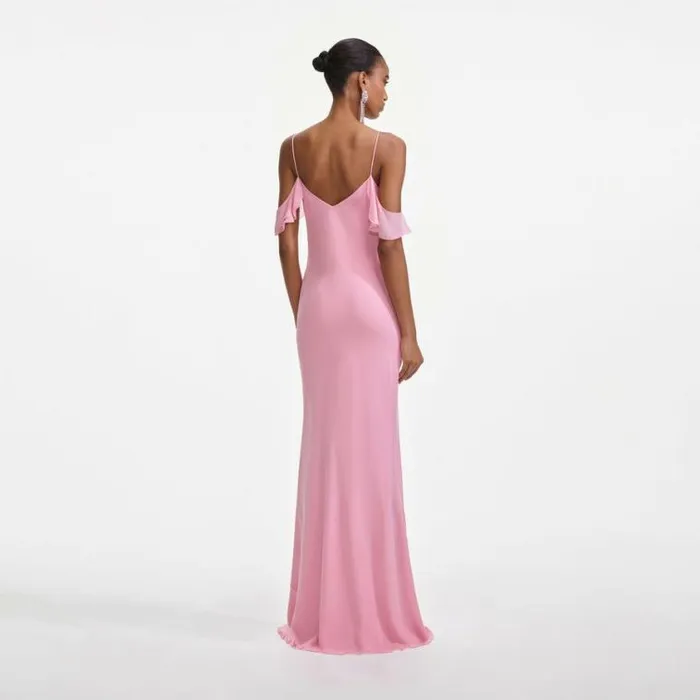 Self Portrait Bridesmaid Pink Georgette Flower Maxi Dress 8211 Women