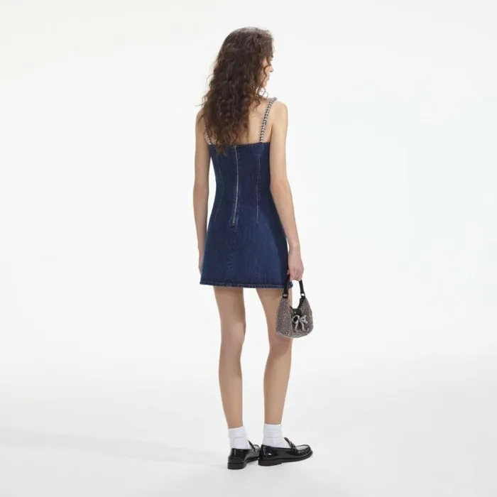 Self Portrait Denim Diamante Denim Mini Dress 8211 Women