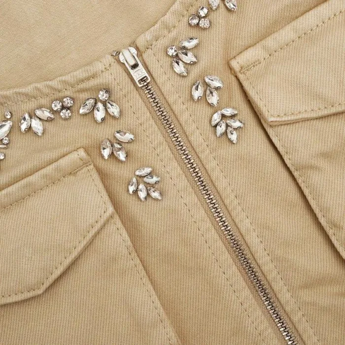 Self Portrait Denim Embellished Denim Cargo Top 8211 Women
