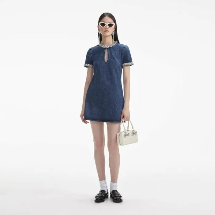 Self Portrait Denim Embellished Denim Mini Dress 8211 Women