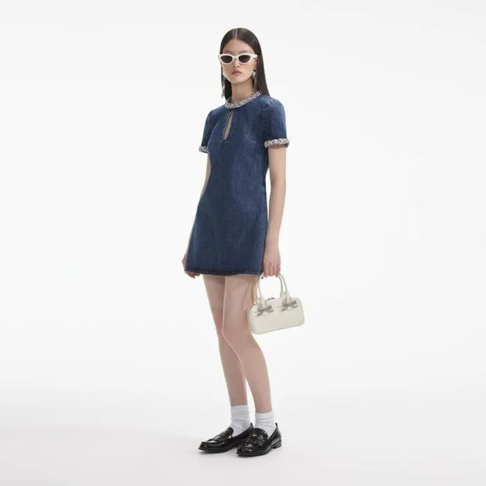 Self Portrait Denim Embellished Denim Mini Dress 8211 Women