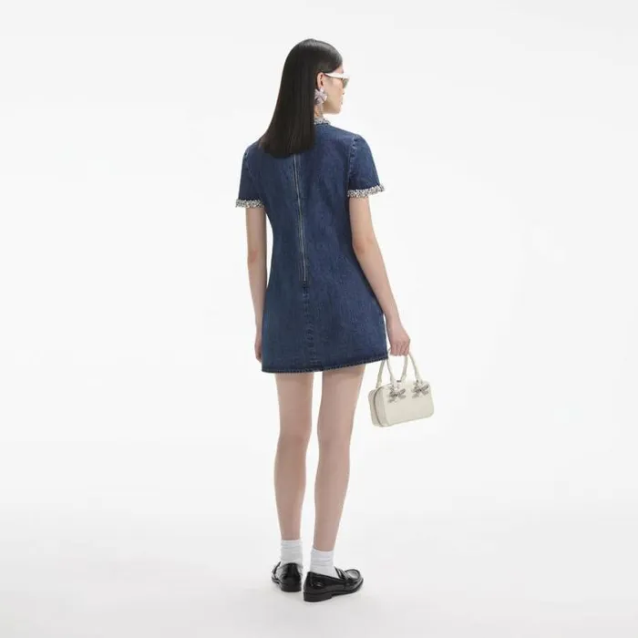 Self Portrait Denim Embellished Denim Mini Dress 8211 Women