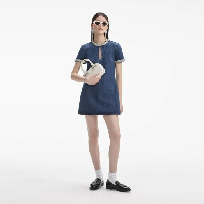 Self Portrait Denim Embellished Denim Mini Dress 8211 Women