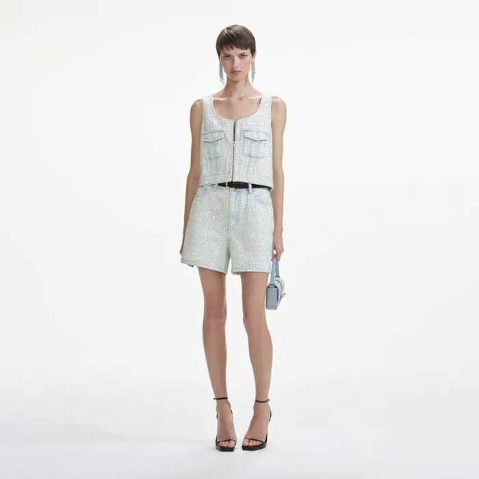 Self Portrait Denim Rhinestone Denim Shorts 8211 Women
