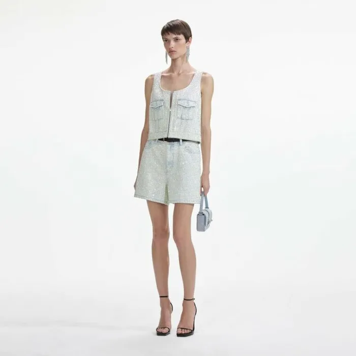 Self Portrait Denim Rhinestone Denim Shorts 8211 Women