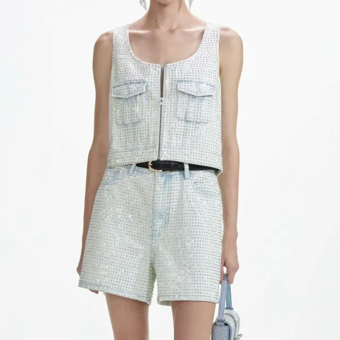 Self Portrait Denim Rhinestone Denim Shorts 8211 Women