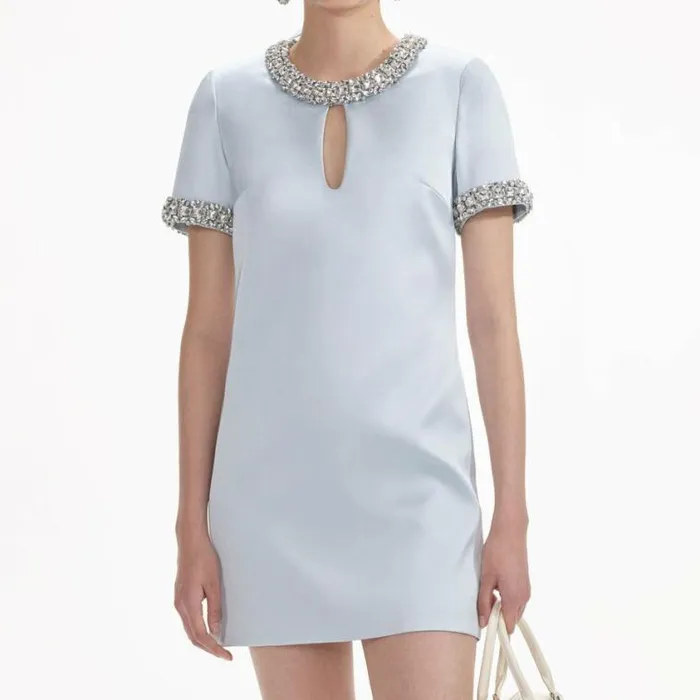 Self Portrait Dresses Blue Satin Embellished Mini Dress 8211 Women