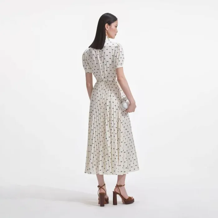 Self Portrait Dresses Cream Satin Bow Print Midi Dress 8211 Women