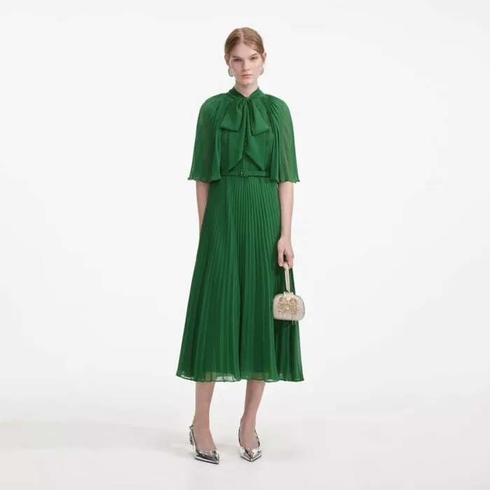 Self Portrait Dresses Green Chiffon Cape Midi Dress 8211 Women