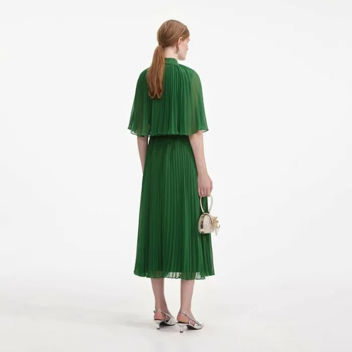 Self Portrait Dresses Green Chiffon Cape Midi Dress 8211 Women