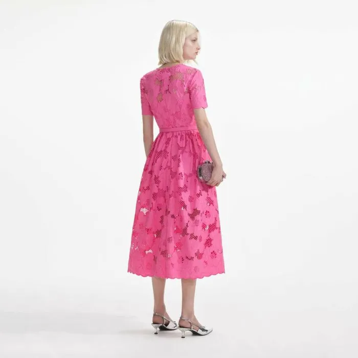 Self Portrait Dresses Pink Cotton Lace Midi Dress 8211 Women