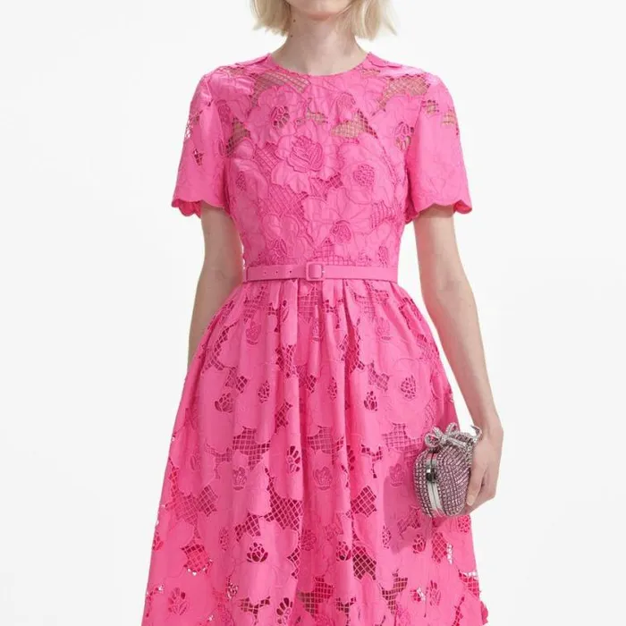 Self Portrait Dresses Pink Cotton Lace Midi Dress 8211 Women