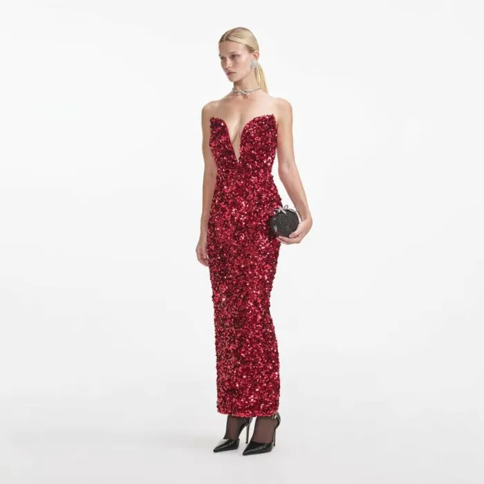 Self Portrait Dresses Red 3D Sequin Midi Dress 8211 Women