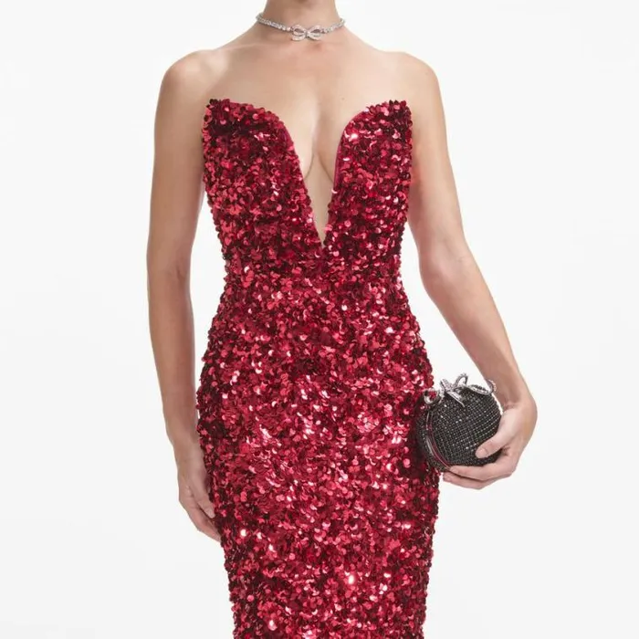 Self Portrait Dresses Red 3D Sequin Midi Dress 8211 Women