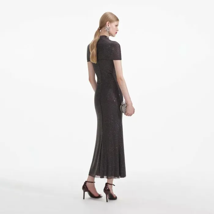 Self Portrait Dresses Slate Rhinestone Mesh Cut Out Midi Dress 8211 Women