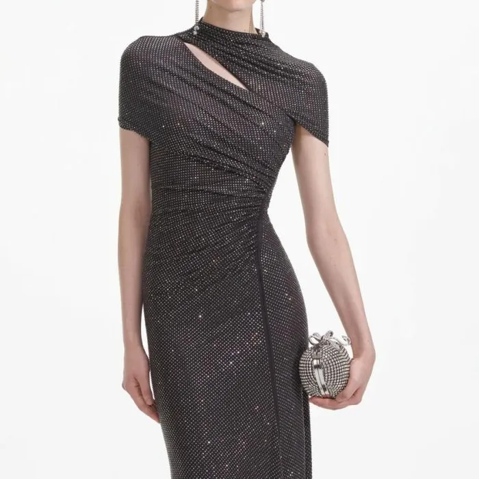 Self Portrait Dresses Slate Rhinestone Mesh Cut Out Midi Dress 8211 Women