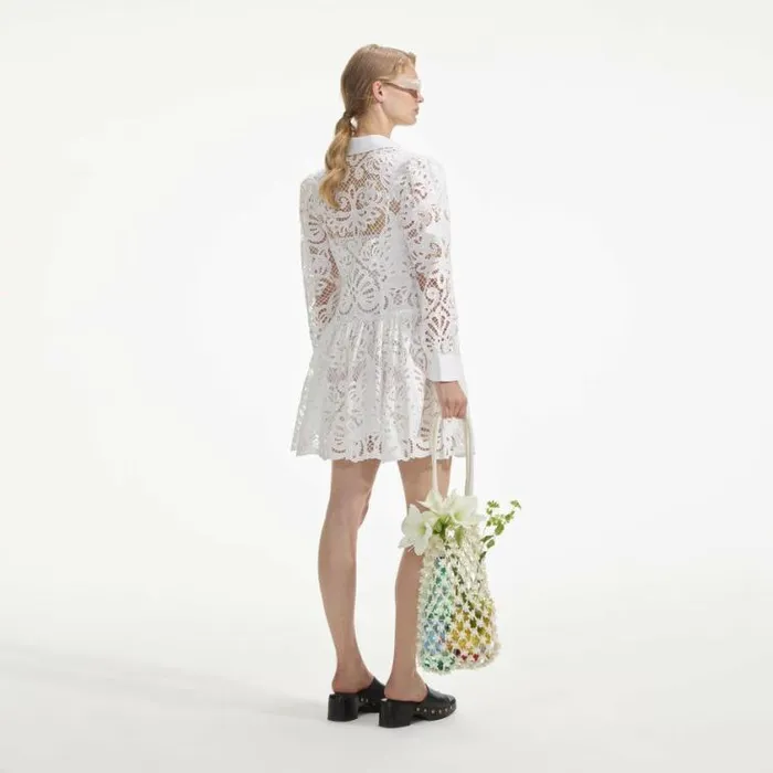 Self Portrait Dresses White Cotton Lace Mini Shirt Dress 8211 Women