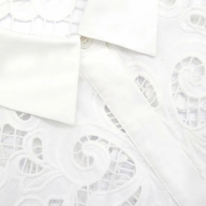 Self Portrait Dresses White Cotton Lace Mini Shirt Dress 8211 Women