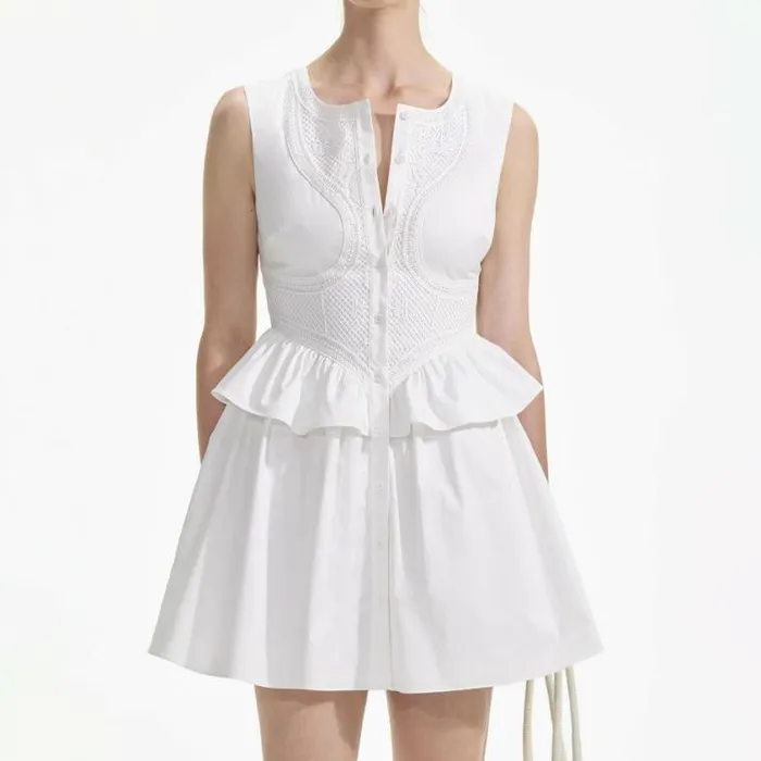 Self Portrait Dresses White Lace Panel Mini Dress 8211 Women