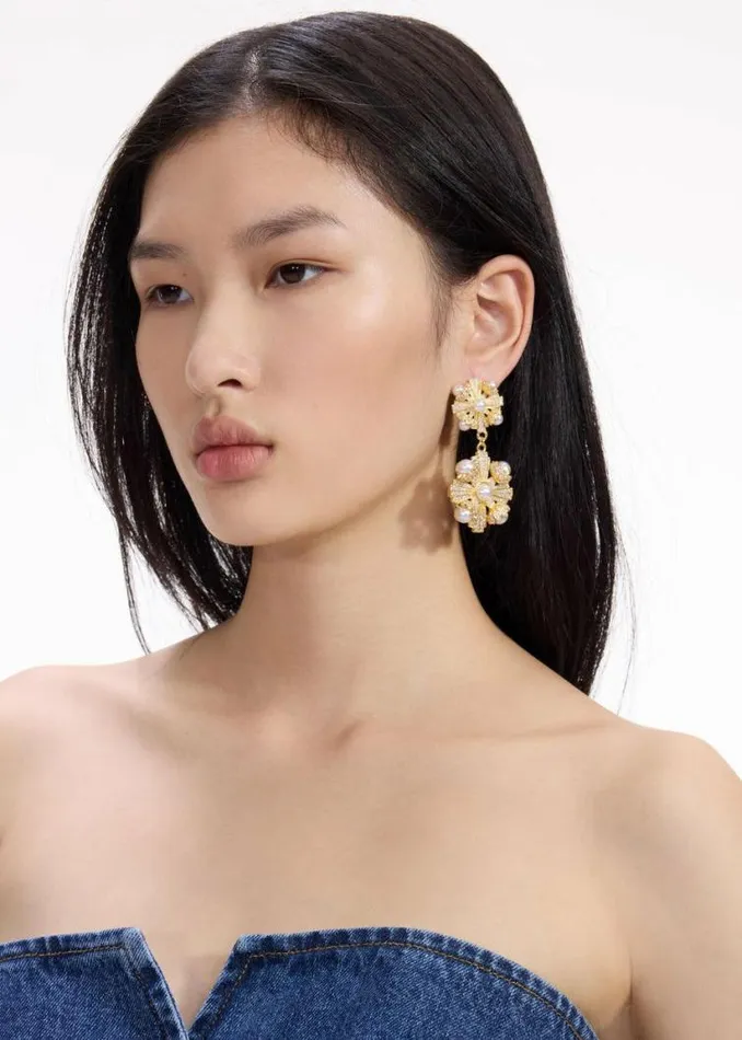 Self Portrait Earrings Gold Encrusted Tiered Earrings 8211 Women