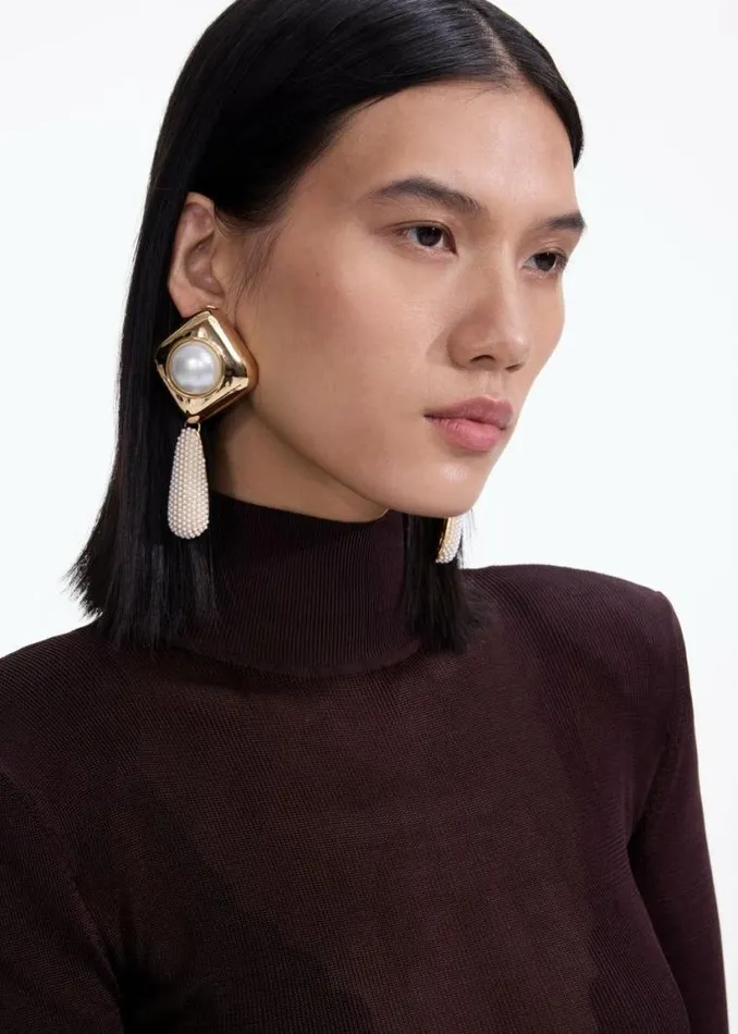 Self Portrait Earrings Gold Pearl Crystal Bar Earrings 8211 Women