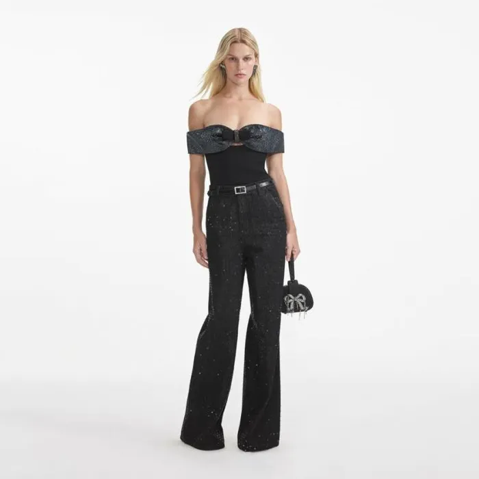 Self Portrait Exclusives Black Crepe Bow Top 8211 Women