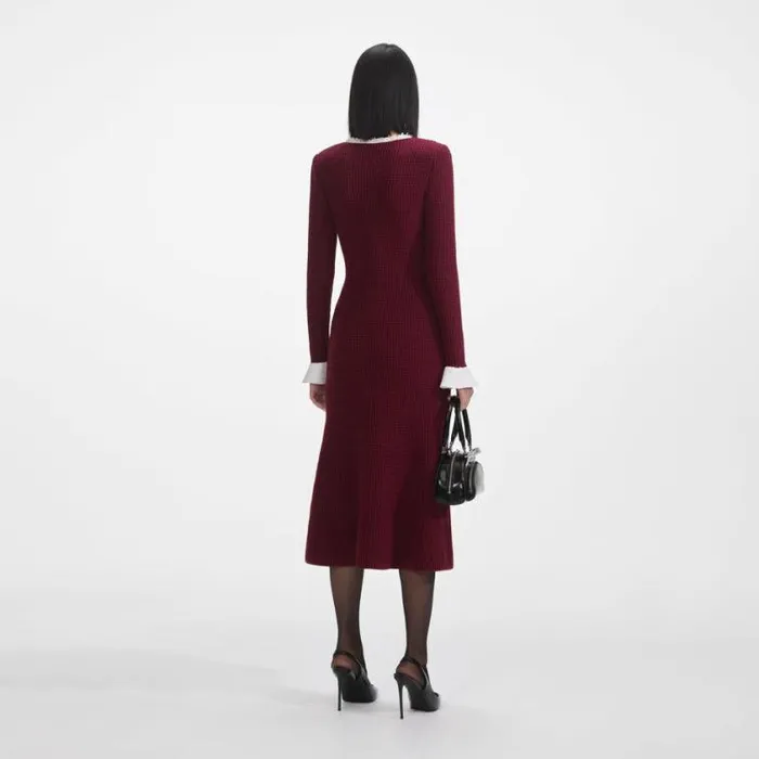 Self Portrait Exclusives Burgundy Pearl Trim Knit Midi Dress 8211 Women