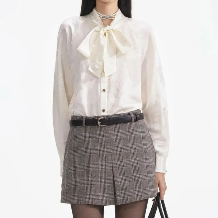Self Portrait Exclusives Cream Jacquard Blouse 8211 Women