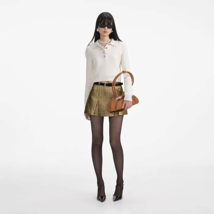 Self Portrait Exclusives Cream Pearl Collar Alpaca Knit Top 8211 Women
