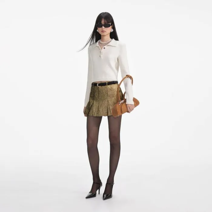 Self Portrait Exclusives Cream Pearl Collar Alpaca Knit Top 8211 Women