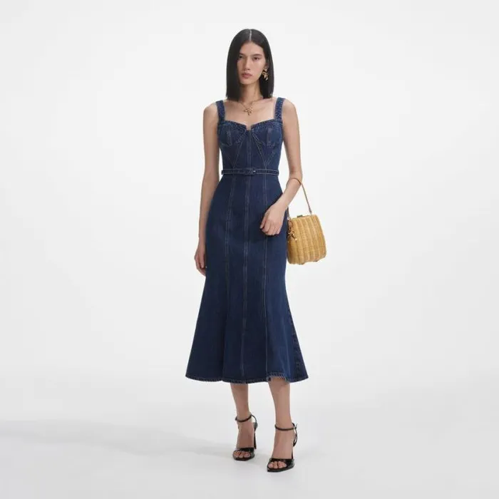 Self Portrait Exclusives Denim Sweetheart Midi Dress 8211 Women