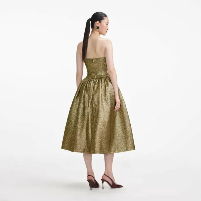 Self Portrait Exclusives Gold Metallic Jacquard Midi Dress 8211 Women