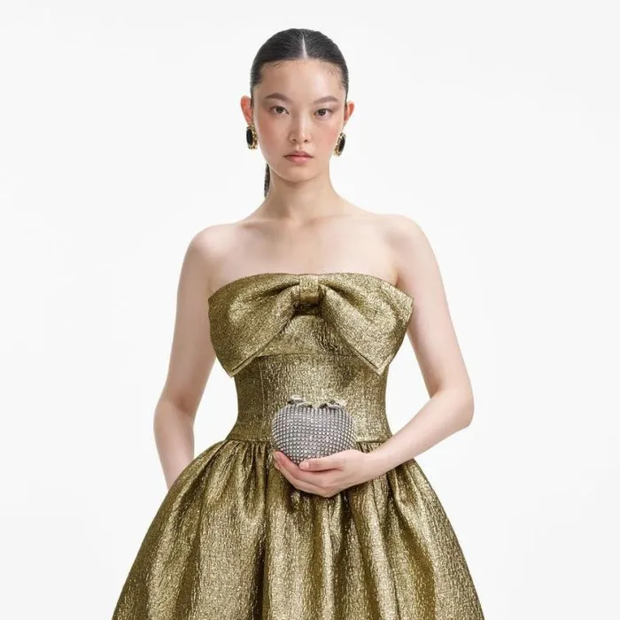 Self Portrait Exclusives Gold Metallic Jacquard Midi Dress 8211 Women